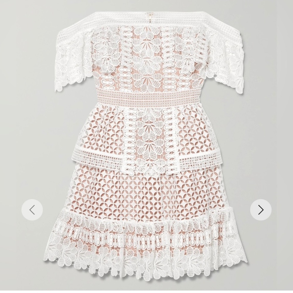 Self-Portrait White Lace Off-Shoulder Mini Dress